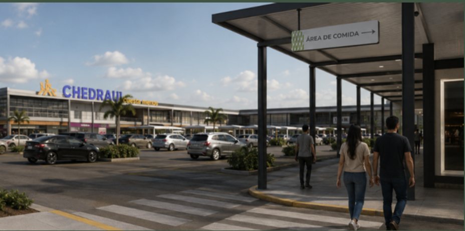 Pasillo de Centro Tulum con señalética de área de comida